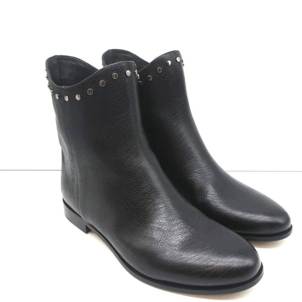 Jimmy Choo Marco Flat Ankle Boots Black Studded Leather Size 37 NEW - Picture 2 of 10